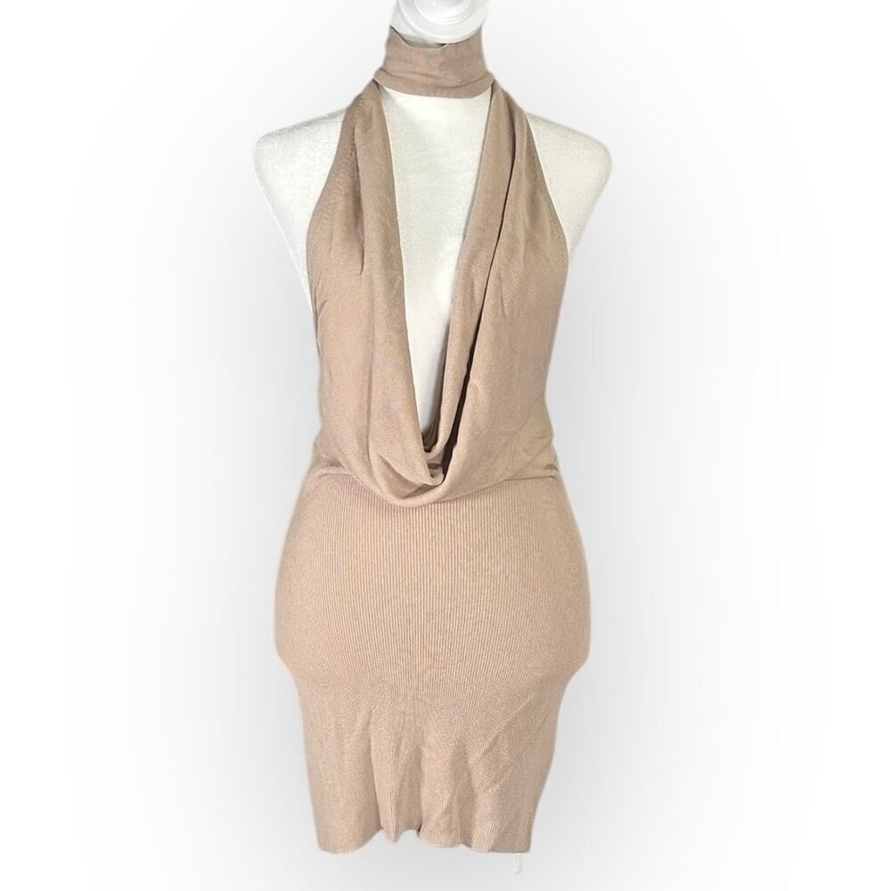 Aya Muse Tipo Mini Dress Women's XS Beige Cowl Neck Open Back Halter $650
